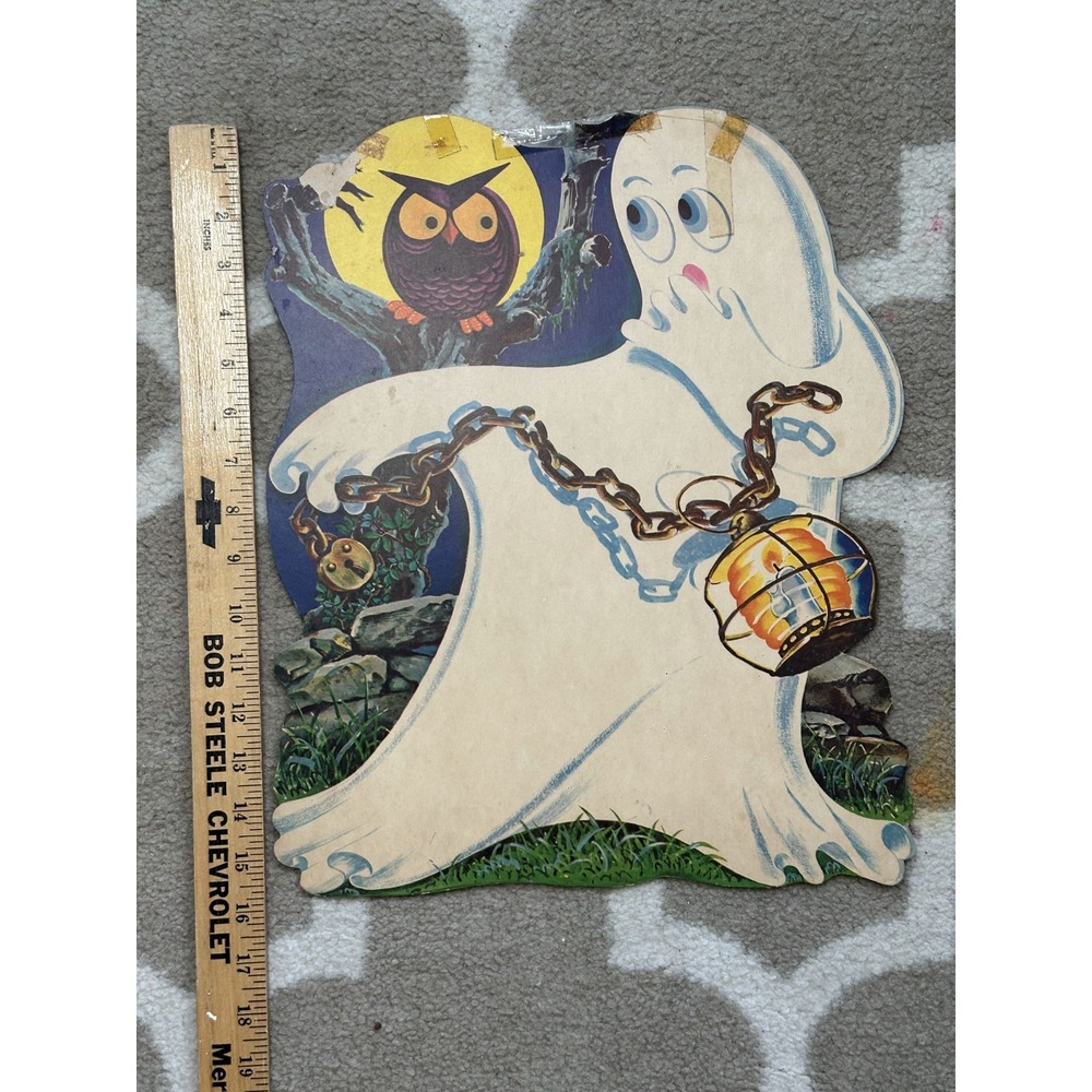 Vintage Halloween Dennison Owl Watches Ghost Lantern on Chain Die Cut Decor